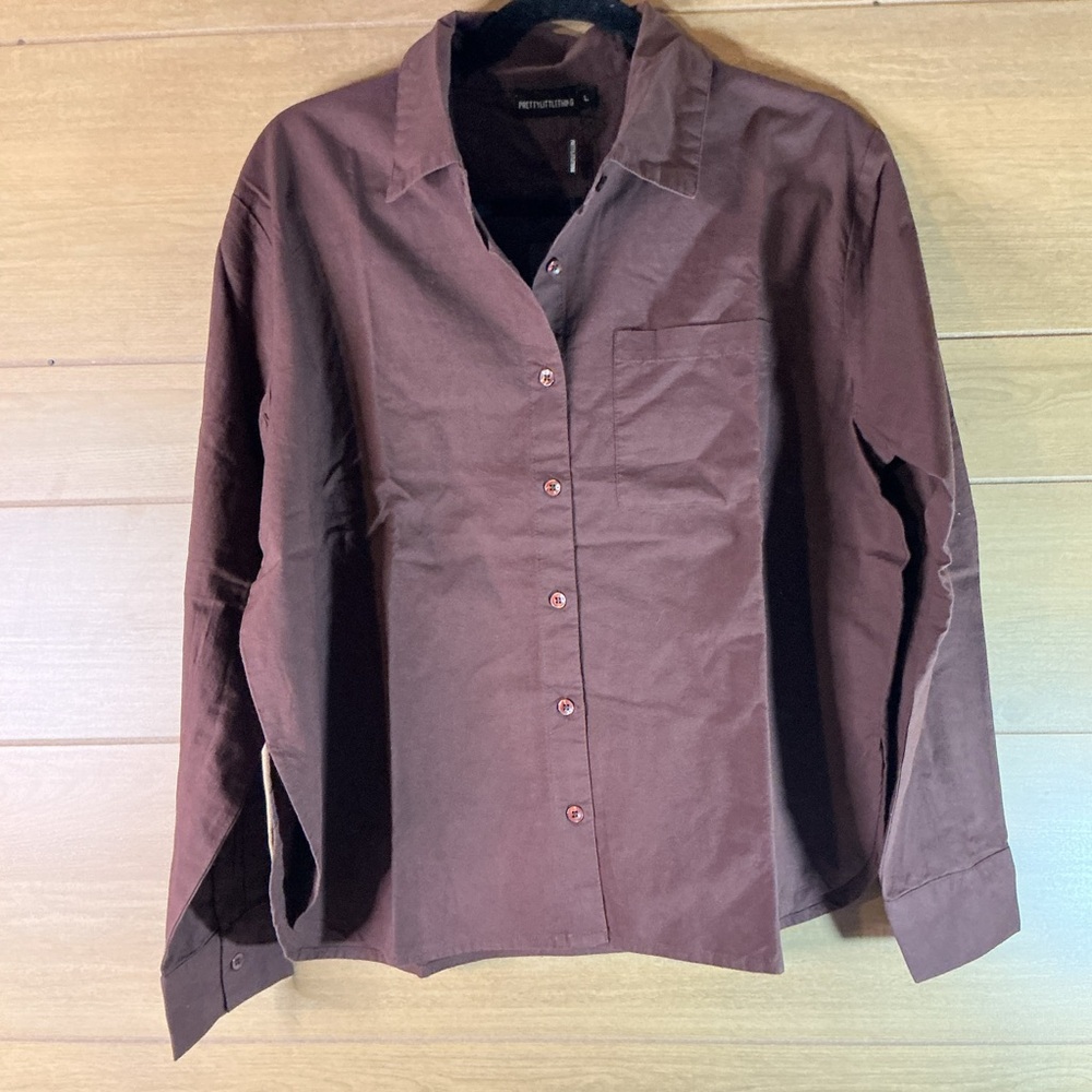 PrettyLittleThing Chocolate Shirt women’s large Long sleeve button down New NWT